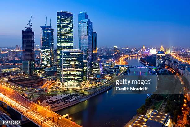 modern skyscrapers at night. moscow city. russia - moscow skyline stock pictures, royalty-free photos & images
