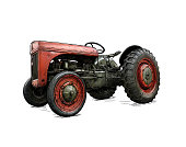 Cartoon or Comic Style Illustration of Old or Vintage Red Tractor