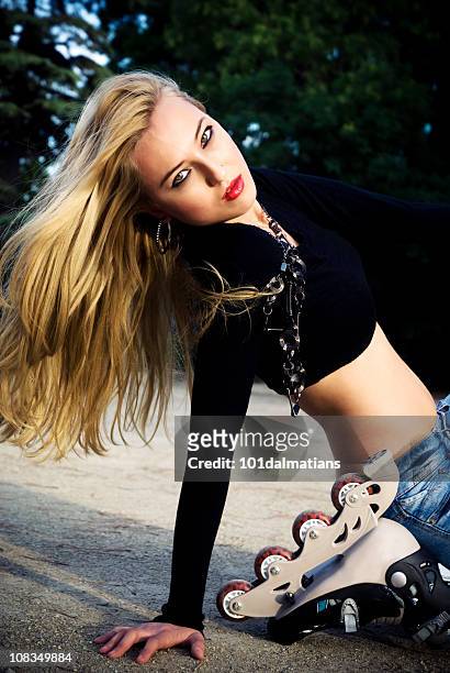 attractive blond woman with roller skates - artists model bildbanksfoton och bilder