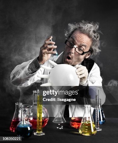 Mad scientist playing with gloves Mad scientist playing with gloves