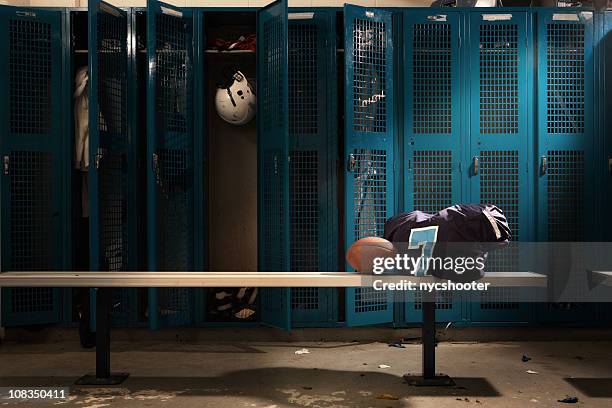 football locker room - school sports equipment stock pictures, royalty-free photos & images