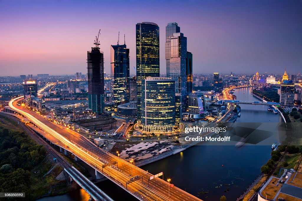 Cityscape at twilight. Bird's eye view