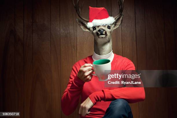 santa hat reindeer man - christmas funny stockfoto's en -beelden