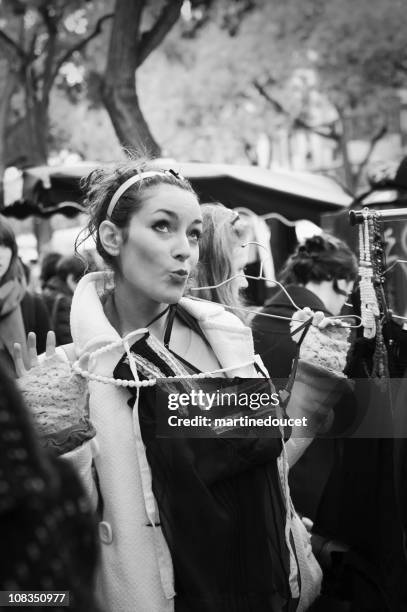 flea market on the sidewalk in paris. - paris autumn stock pictures, royalty-free photos & images