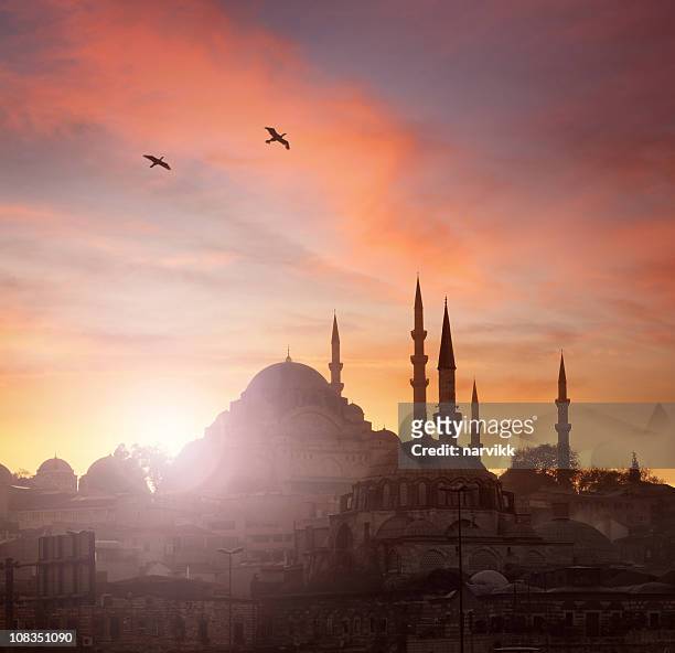 sunset in istanbul - mosque stock pictures, royalty-free photos & images