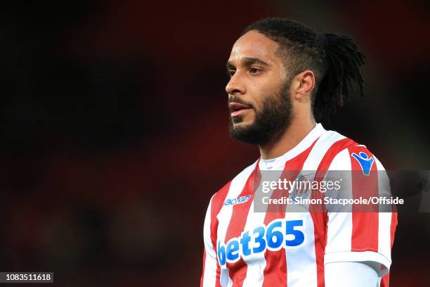 Ashley Williams of Stoke looks on during the FA Cup Third Round Replay match between Stoke City and Shrewsbury Town at the Bet365 Stadium on January...