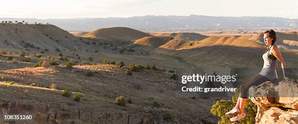 pretty native american girl in desert pano - grass land stock pictures, royalty-free photos & images