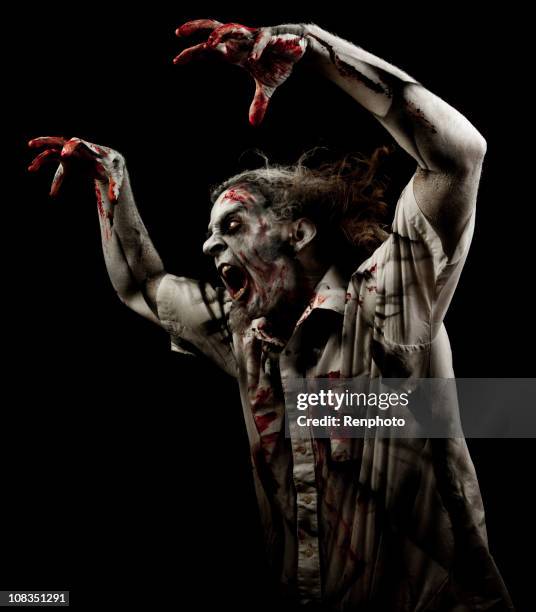 scary zombie on black background - zombie makeup 個照片及圖片檔