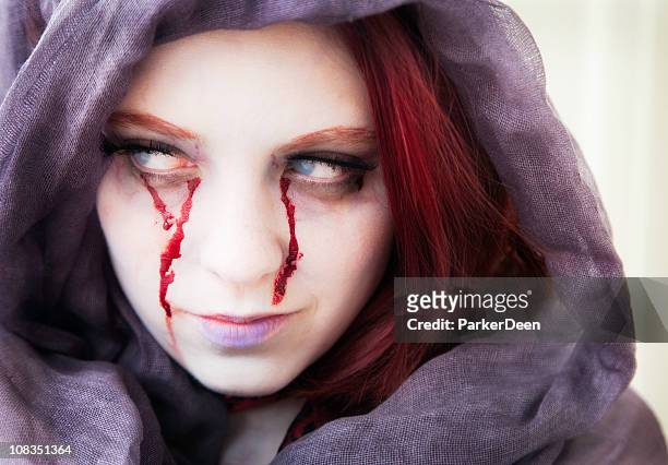 scary zombie woman with bloody eyes - blood covered stock pictures, royalty-free photos & images