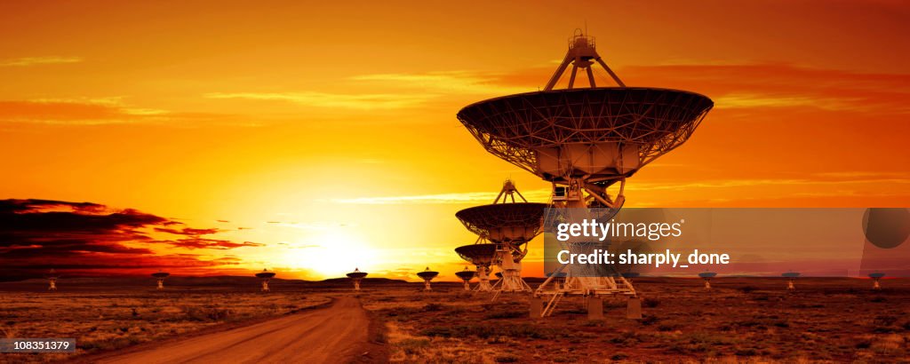 XL satellite dish sunset