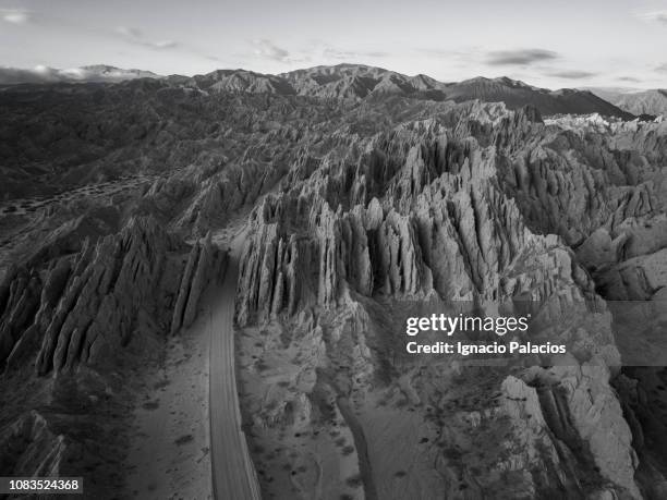 aerial view, quebrada de las flechas canyon, route 40, salta, argentina - flechas stock pictures, royalty-free photos & images