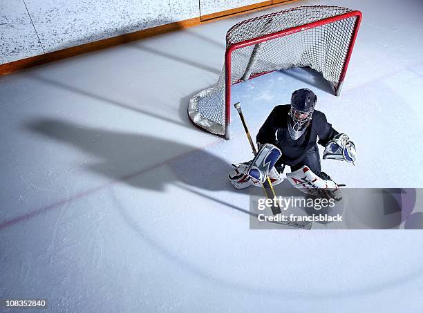 youth hockey portiere - portiere giocatore di hockey su ghiaccio foto e immagini stock