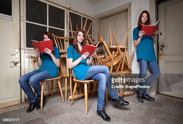 woman reading - series of same woman stock pictures, royalty-free photos & images