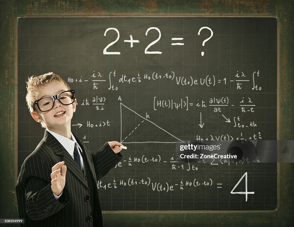 Genius Student Or Teacher Resolve Math Problem On School Blackbo High ...