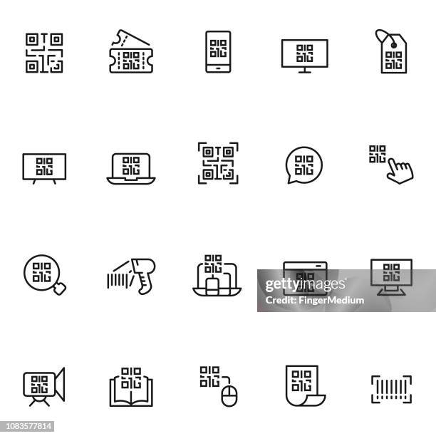 illustrazioni stock, clip art, cartoni animati e icone di tendenza di set di icone del codice qr - lettore di codice a barre