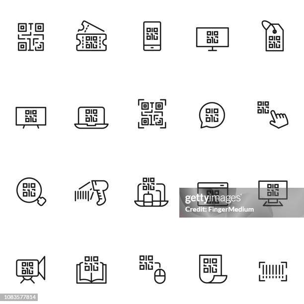 qr code icon set - scan barcode stock illustrations