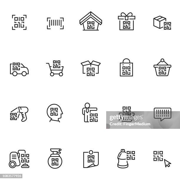 ilustraciones, imágenes clip art, dibujos animados e iconos de stock de iconos de código qr - qr-code-scan-icon