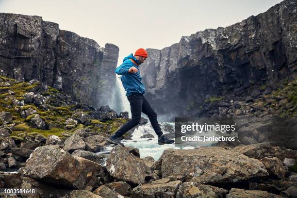 crossing the stream. mountain landscape - brook stock pictures, royalty-free photos & images