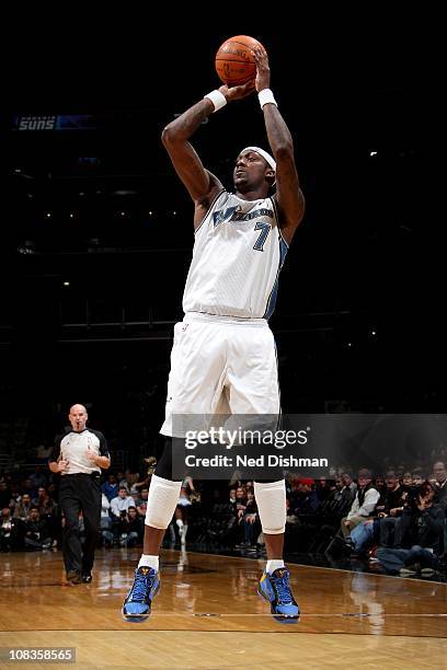 Andray Blatche of the Washington Wizards shoots against the Phoenix Suns at the Verizon Center on January 21, 2011 in Washington, DC. NOTE TO USER:...