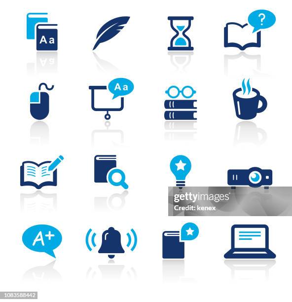 education two color icons set - laptop netbook stock illustrations