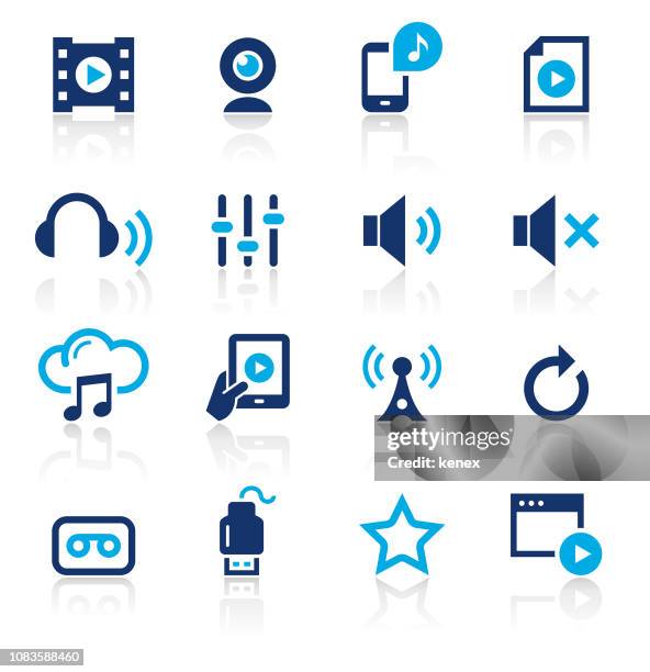 media two color icons set - cloud storage stock illustrations
