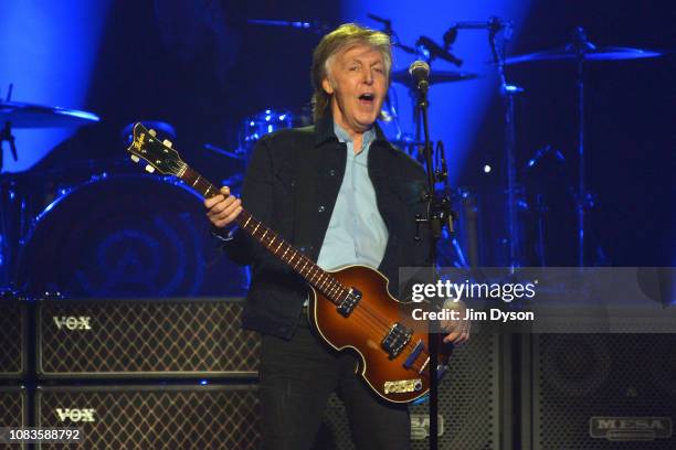 Sir Paul McCartney performs live on stage at the O2 Arena during his 'Freshen Up' tour, on December 16, 2018 in London, England.