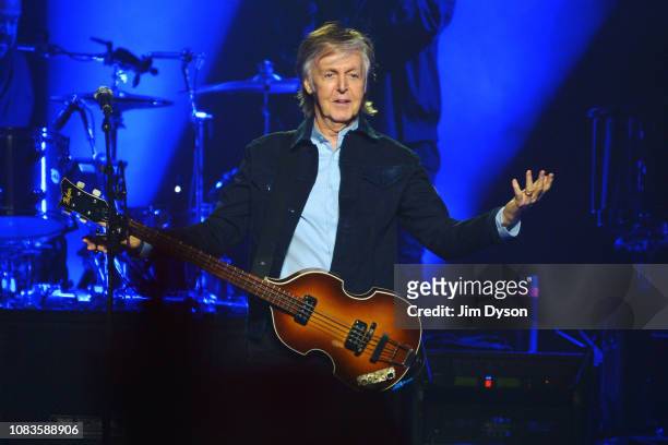 Sir Paul McCartney performs live on stage at the O2 Arena during his 'Freshen Up' tour, on December 16, 2018 in London, England.