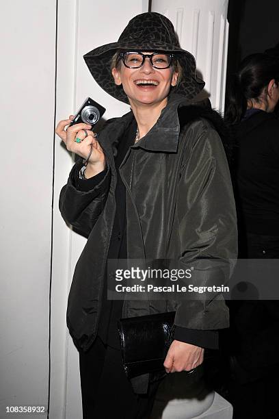 Evelina Khromchenko attends the Jean-Paul Gaultier show as part of the Paris Haute Couture Fashion Week Spring/Summer 2011 at Atelier Jean-Paul...