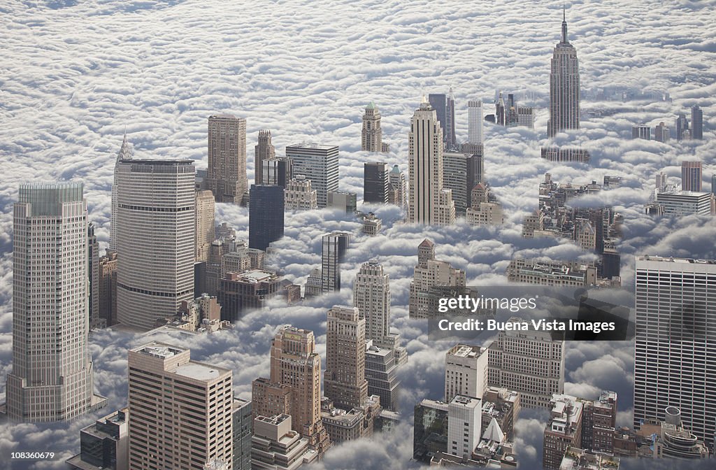 Manhattan under cloudy sky