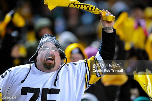 Fans of the Pittsburgh Steelers wave the their terrible towels during action between the Pittsburgh Steelers and the New York Jets in the 2011 AFC...