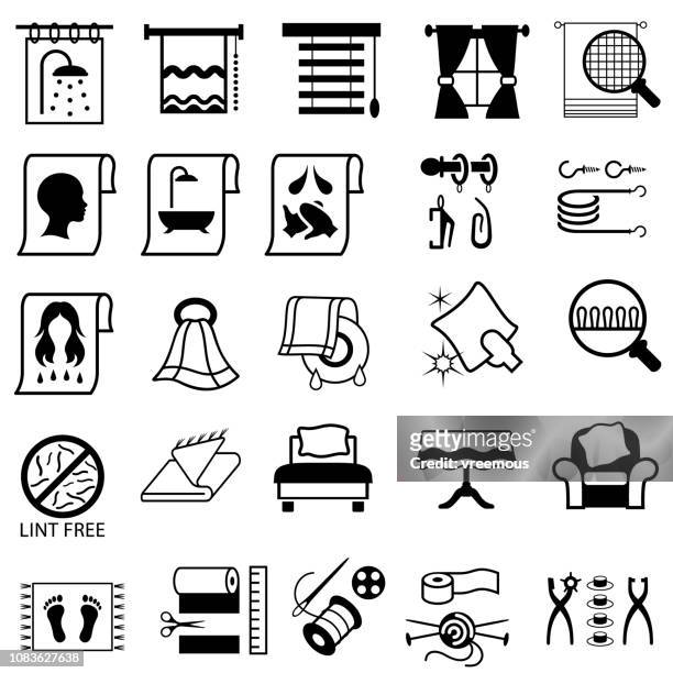 linen, haberdashery and household fabric icons. - microfiber towel stock illustrations