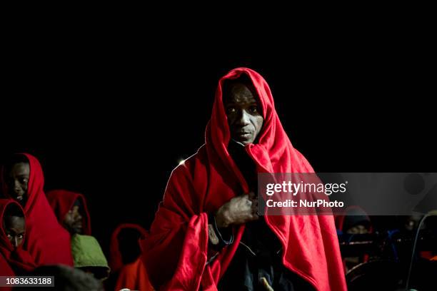 Man standing waits onboard the Spanish Maritime vessel, to disembark. Since the beginning of the year 2019, around 1300 rescued migrants have...