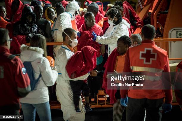 Rescued child and his mother are assisted to disembark the Spanish Maritime vessel. Since the beginning of the year 2019, around 1300 rescued...