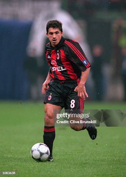 Gennaro Gattuso of AC Milan in action during the UEFA Champions League match against Barcelona at the San Siro in Milan, Italy. The match was drawn...