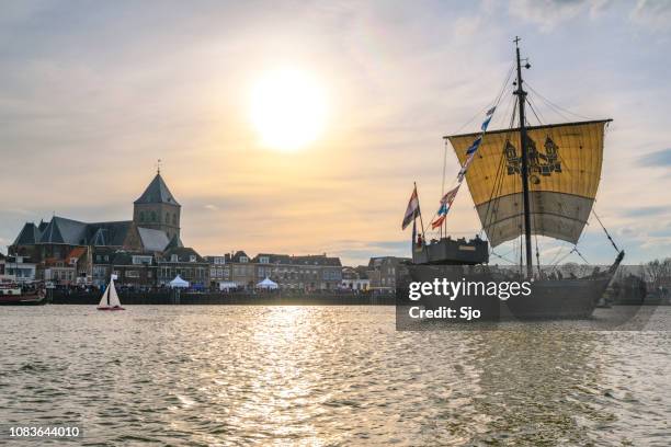 kamper kogge sailing ship at the river ijssel during the 2018 sail kampen event - kampen overijssel stock pictures, royalty-free photos & images