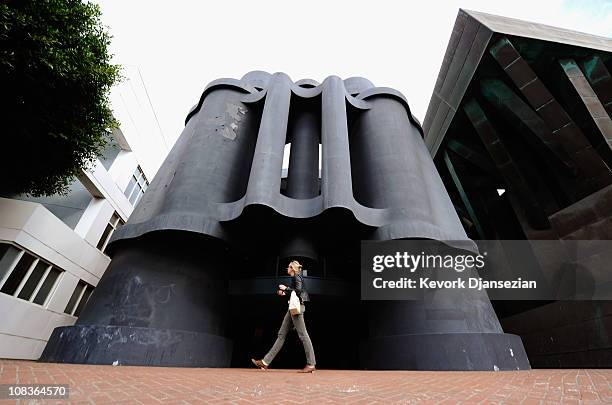 Woman walks past where Google will open a new office in the Binoculars Building, designed by famed architect Frank Gehry, on January 26, 2011 in...