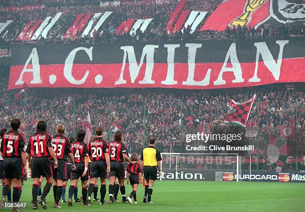 Milan walk out before the UEFA Champions League match against Barcelona at the San Siro in Milan, Italy. The match was drawn 3-3. \ Mandatory Credit:...