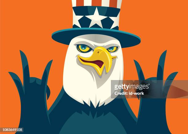 happy bald eagle cheering - raptors stock illustrations
