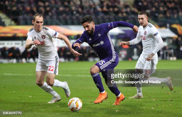 Martin Bakos of Trnava and Kenny Saief of Anderlecht fight for the ball during the UEFA Europa League Group D match between RSC Anderlecht and FC...