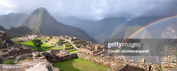 double rainbow at machu picchu xxxl - machu pichu stock pictures, royalty-free photos & images