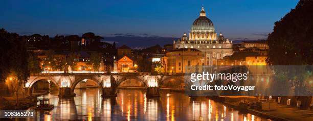 rome illuminated dusk over river tiber st peters vatican italy - vatican museums stock pictures, royalty-free photos & images