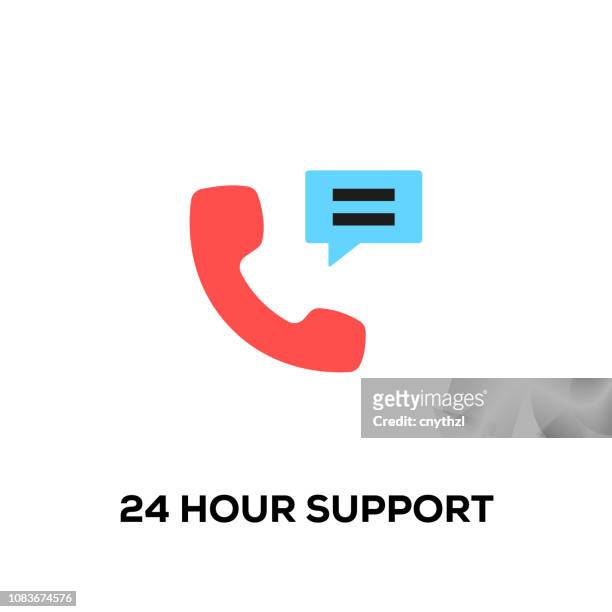flat line design style modern vector 24 hour support icon - 24 7 stock illustrations