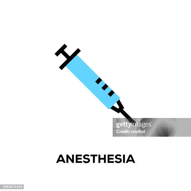 flat line design style modern vector anesthesia icon - blue toothbrush stock illustrations
