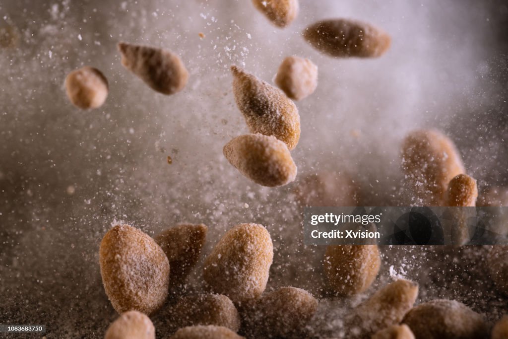 Fried sun flower seeds covered with flour