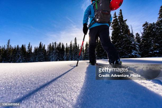 ski touring mountain sunset view - esqui telemark imagens e fotografias de stock
