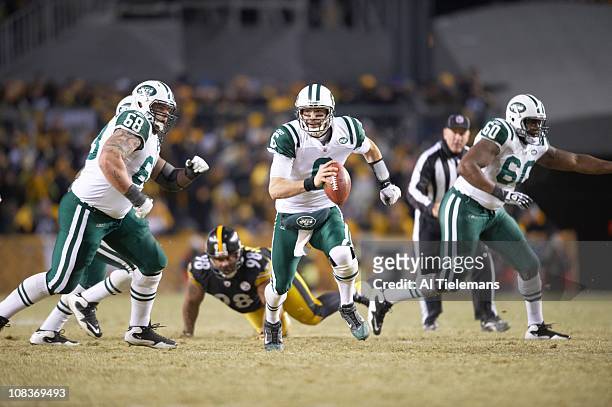 Championship: New York Jets QB Mark Sanchez in action vs Pittsburgh Steelers at Heinz Field.Pittsburgh, PA 1/23/2011CREDIT: Al Tielemans