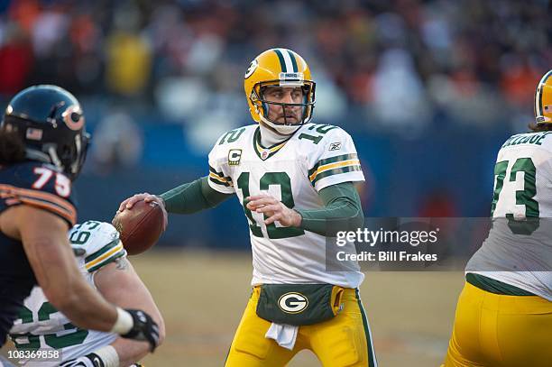 Championship: Green Bay Packers QB Aaron Rodgers in action, pass vs Chicago Bears at Soldier Field.Chicago, IL 1/23/2011CREDIT: Bill Frakes