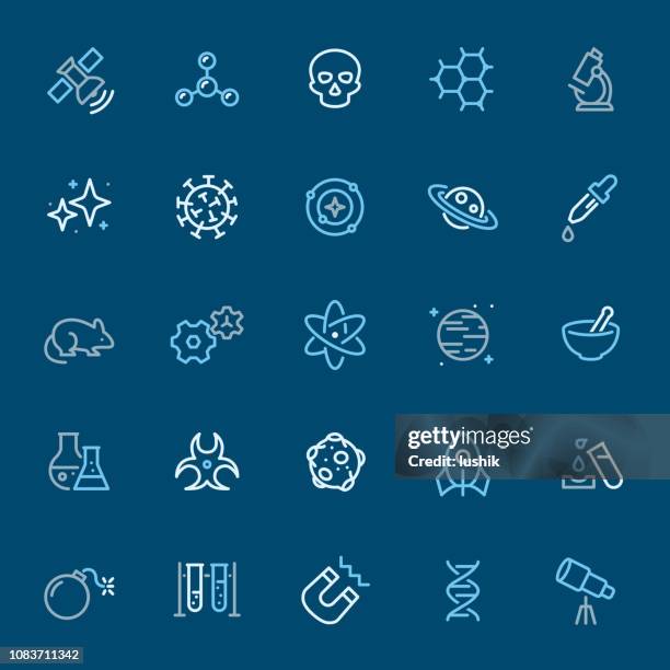 space & science - color outline icons - beaker isolated stock illustrations