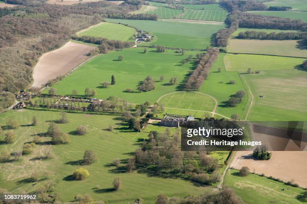 Chequers, Ellesborough, Buckinghamshire, 2018. Aerial view of the Tudor mansion, official country residence of the UK Prime Minister since 1921....