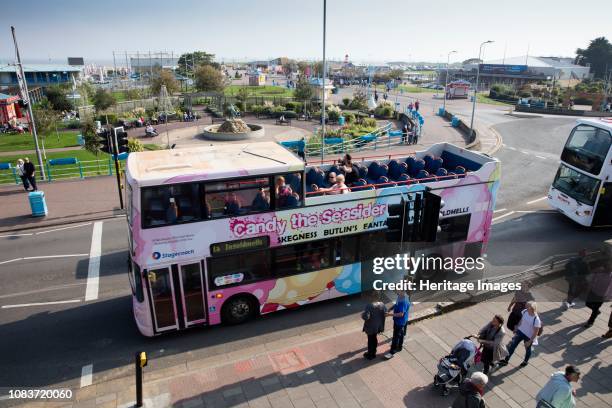 Compass Gardens, Tower Esplanade, Skegness, Lincolnshire, 2017. General view looking towards the gardens from the west, with an open-topped...